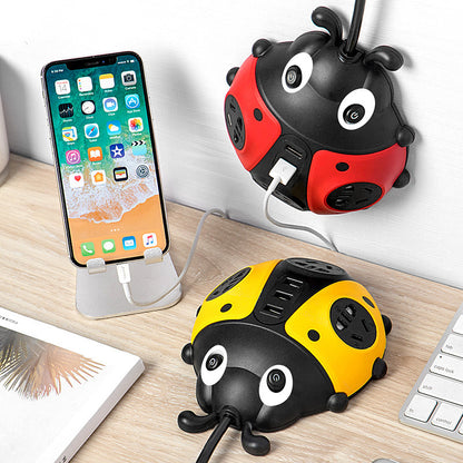 Creative insect climbing wall smart socket with decorative design and USB charging ports