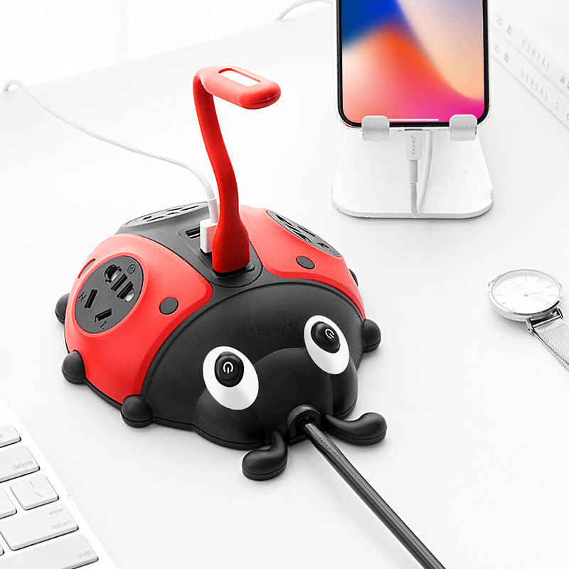 Creative insect climbing wall smart socket with decorative design and USB charging ports
